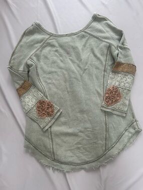 Free People Sage Green Textured Knit Pullover